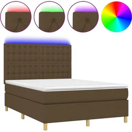 vidaXL Boxspringbett mit Matratze & LED Dunkelbraun 140x200 cm Stoff