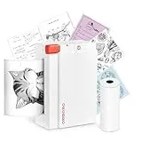 ORGBRO Mini Drucker für Smartphone, X3 Sticker Drucker Bluetooth mit 1 Rolle Aufkleber Papier, 300DPI Mini Printer Etikettendrucker Tragbarer Thermodrucker für Studie Notizen & Fotos, Weiß