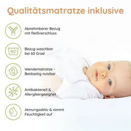 Kids Collective Babybett Kinderbett Gitterbett 60x120 höhenverstellbar & herausnehmbare Sprossen, | weiss sehr stabil Europe - weiß