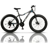 Velors Fatbike Mountainbike, 26 Zoll Fat Tire 4.0 MTB, Kettenschaltung, 21 Gang, Kettenschaltung, (Bis 130 kg belastbar, für Herren Damen und Jungen), mechanische Scheibenbremse, Schwarz+Blau blau