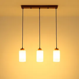 GLOBO Hängeleuchte 3-flg. 60 cm rechteckig Braun Holz/Glas
