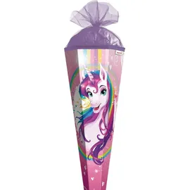 ROTH Schultüte Einhornportrait 100 cm groß eckig Rot(h)-Spitze Tüllverschluss Zuckertüte Schulanfang - Rosa