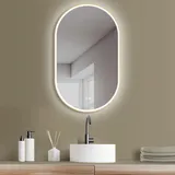 PonteSino HOKO LED Ovalspiegel mit Metallrahmen 50x90 cm / Kaltweiß Badezimmer & Flur Touch-Sensor, & Memory-Funktion - Gold