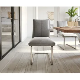 DeLife Schwingstuhl Lelio-Flex Freischwinger flach Edelstahl Samt Grau Taschenfederkern