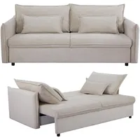 Riess Ambiente Design Schlafsofa Apartment- 215cm - beige - Cord 3 Sitzer Couch inkl. Bettkasten Kissen