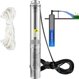 Vevor Tiefbrunnenpumpe 370W 110L/min max. Förderhöhe 44m 20m Kabel Edelstahl