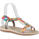 Stiefelparadies Damen Riemchensandalen Sandalen Zierperlen Schuhe 840106, Farbe: Rosa Blau Metallic,