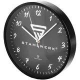 STAHLWERK Wanduhr 30 cm Schwarze Werkstattuhr | Funkuhr | Funkwanduhr | Bürouhr | Küchenuhr mit Aluminium-Gehäuse und RCC-Uhrwerk