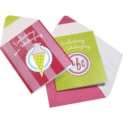Roth, Grusskarte + Briefpapier, Einladungskarte Schulanfang "Stift" pink-grün