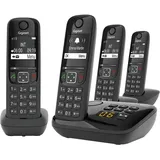 Gigaset AS690A Quattro - 4 Schnurlose DECT-Telefone mit Anrufbeantworter - gut lesbarem kontrast Display - brillianter Audio-Klang - einfache Bedienung - Anrufschutz, schwarz [Deutsche Version]