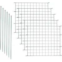 Ansobea Teichzaun Gartenzaun Komplettset Steckzaun 5 Zaunelemente 6 Befestigungsstäbe Zaun für den Garten, Gitterzaun Set Zaun Garten Hundezaun Gartenzaun Metall Grün - Gerade