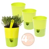 GarPet 4x Kräutertopf Selbstbewässernd Selbstbewässerungstopf Kräutertopf Küche Basilikum Topf Blumentopf mit Bewässerungssystem Fensterbank Grün 11 cm