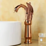 Mischbatterie Retro Nostalgische Waschtisch-Mischbatterie Retro Hohe Bad Wasserhahn Einhebelmischer Top Spülbecken Wasserhähne Hoher Auslauf F.Bad Messing Schwan Form Absperrhahn ( Color : Rose gold )