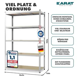 Karat Schwerlastregal Lakota 2er Set Traglast bis 875 kg Individuell einsetzbar Grau 180 x 90 x 40 cm