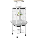 Vogelkäfig, Papageienkäfig Mit 3 Türen, 2 Sitzstange, 360° Rollen, Futternapf, Ablage, Freisitz, 62,5x62,5x156cm, Weiß
