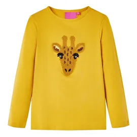 vidaXL Langarmshirt mit Hirschmotiv Langarm T-Shirt Jungen Dunkles Ocker 140 140