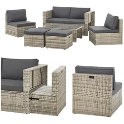 Juskys Polyrattan Gartenmöbel Set Salou - Outdoor Lounge für 6 Personen, wetterfest - Grau