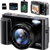 AIDNTBEO Digitalkamera, 4K 48 MP Vlogging-Kamera mit Fülllicht, Tragbare für Fotografie, 3,0-Zoll-LCD-4K-Vlogging-Kamera, Videokamera, 16-facher Digitalzoom, Verhindert Verwacklungen, 3,0-Zoll-Klappbildschirm, Blinklicht, Timer-Funktion 1300-mAh-Akku Vlogging