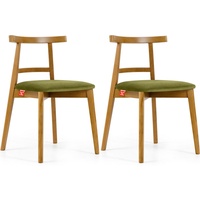 Konsimo Esszimmerstuhl Esstischstühle LILIO Holzstühle Polsterstühle 2 St, hergestellt in der EU, Vintage-Stil, Buchenholzrahmen, Farbe Eiche hell grün