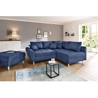 Home Affaire Ecksofa Rice L-Form«, (Set, mit Hocker mit Bonnellfederkern, Hocker & Kissen, Ottomane beidseitig montierbar, blau