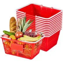 Vevor Einkaufskorb, 12 Stk., 21 L, PE-Kunststoff-Tragekorb mit Griffen, Universalkorb, hält bis zu 9,07 kg, Picknickkorb für Lebensmittel, Einzelhandel, Geschäfte, Supermärkte, Heimgebrauch, rot
