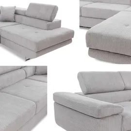 Mirjan24 Ecksofa Torezio Cord, Stilvoll Eckcouch mit Bettkasten und Schlaffunktion, Einstellbare Kopfstützen, 274x203x70-90 cm (Farbe: Poso 39, Se... - Braun