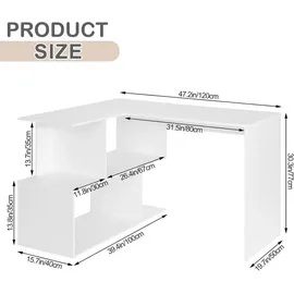 Woltu Schreibtisch Eckschreibtisch mit Stauraum, 120x100cm, Bürotisch, Computertisch mit Ablagefächern, PC Tisch, Winkelschreibtisch, Arbeitstisch für Büro Arbeitszimmer, Weiß