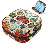 Vintage Retro Ethno Boho Floral Print Damenbinden Aufbewahrungstasche Große Menstruationstasse Beutel mit Reißverschluss Periode Pads Tasche Aufbewahrung Slipeinlagen Tampons für Mädchen Frauen