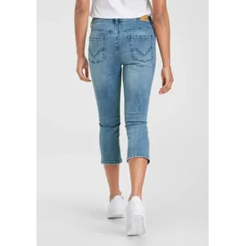 H.I.S. Caprijeans H.I.S, Damen, Gr. 36, N-Gr, blau (blau used 30), Denim/Jeans, Obermaterial: 98% Baumwolle, 2% Elasthan, schmal kniebedeckend, Jeans, schmale Beinform, krempelbare Beinabschlüsse, hohe Leibhöhe
