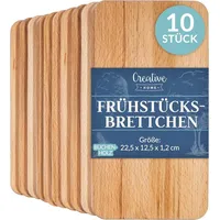 Creative Home Frühstücksbrettchen Holz 10-tlg. 22,5 x 12,5 x 1,2 cm Naturbelassen