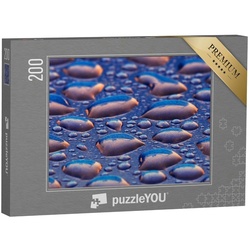 puzzleYOU Puzzle Klare Wassertropfen auf dunkelblauer Oberfläche, 200 Puzzleteile, puzzleYOU-Kollektionen Fotokunst