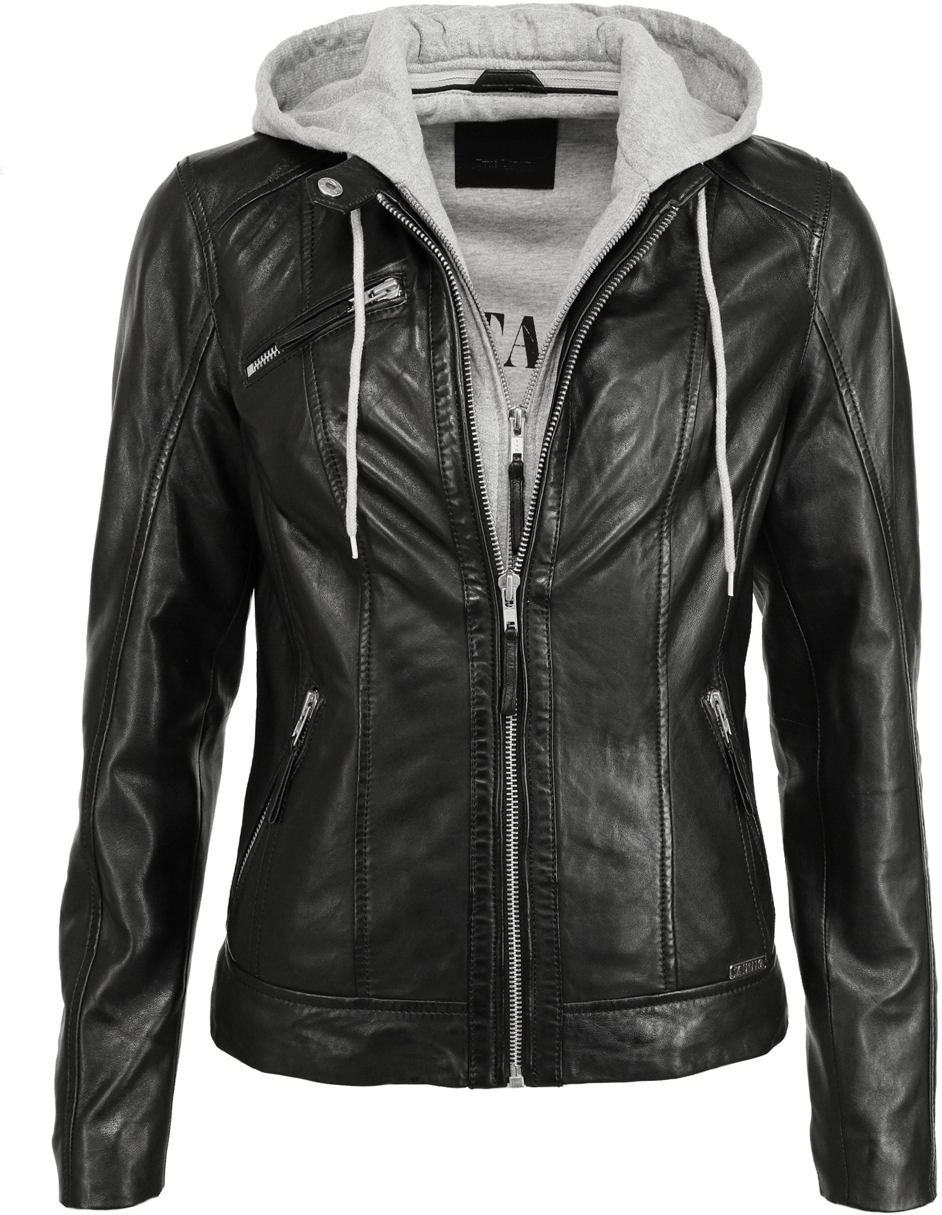 Lederjacke MUSTANG "31020148" Gr. XS, schwarz (black) Damen Jacken Lederjacken