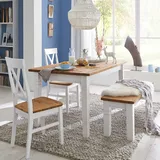 Esszimmergruppe im Landhaus Design Weiß Kiefer massiv (vierteilig)