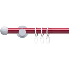 LIEDECO Gardinenstange Fertigstilgarnitur 20 mm Power Celebration Kugel, Ø 2 mm, 1-läufig, Fixmaß, verschraubt, Eisen, Gardinenstange Komplett, Farbkombination rot Ø 2 mm x 160 cm