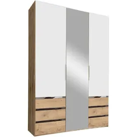 MID.YOU Drehtürenschrank Level 36A mit Spiegel 150 x 216 x 58 cm Weiß/Eiche
