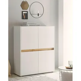 furn.design Highboard, Weiß, Eiche Wotan, Holzwerkstoff, Nachbildung,Eiche, Uni, 4 Fächer, 100x120x40 cm, Wohnzimmer, Kommoden & Sideboards, Highboards