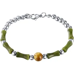 Armband FIRETTI "Schmuck Geschenk Edelstahl Armschmuck Erbskettengliederung Natursteine", edelstahlfarben, braun, oliv, braun, oliv, Armbänder, Edelstahl, mit Tigerauge, Jade