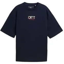 TOM TAILOR DENIM Herren Oversized T-Shirt mit Stickerei, blau, Uni, Gr. M