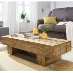 Kadima Design Massivholz Couchtisch `Saar`: Akazien-holz, handgefertigt, pflegeleicht. Beige, 120x45x30 cm