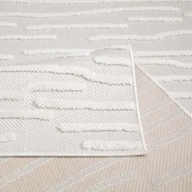 Carpet City In-& Outdoor Teppich - 120x170 cm - für Innen-& Außenbereich - Wetterfest Balkon-Teppich, Terrasse, Flur, Küche - Wohnzimmer-Teppiche - Hochtief/ 3D-Effekt - Streifen-Muster in Creme