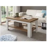Lomadox Landhaus Couchtisch PISA-61 in Pinie weiß und Eiche hell, B/H/T ca.: 120/50/60 cm