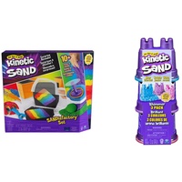 Kinetic Sand Sandisfactory Set - mit 907 g magischem Sand aus Schweden und Zubehör für sauberes, kreatives Indoor Sandspiel & Schimmer Sand 3er Pack 340 g - 3 Farben Glitzersand aus Schweden