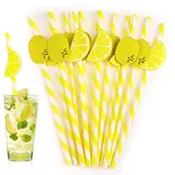 20 Stück Zitronen Deko Papierstrohhalme, Strohhalme Papier Cocktail Strohhalme Einweg Biologisch Abbaubare Natur Papier Trinkende Trinkhalme für Weihnachten, Feier Parteien, Hochzeit, Cocktail