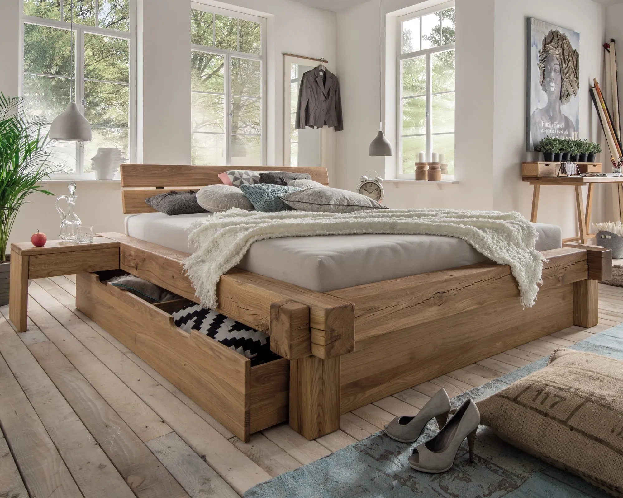 Massivholz »Vancouver 2« Wildeiche Balkenbett 140x210 cm