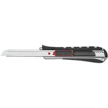 Wedo 787009 Safety Cutter 2-in-1, 9 mm, automatischer Klingenrückzug und Rasterautomatik, integrierte Abbrechhilfe, silber/schwarz