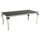Table de salle à manger VELENA – Edelstahl poliert und schwarzes Glas – 200 cm – Moderner Barockstil