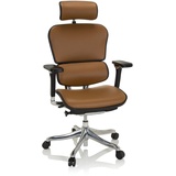 HJH Office 652438 Luxus Chefsessel ERGOHUMAN Plus ergonomischer Bürostuhl mit Vollausstattung, Originales Design, Leder Hellbraun