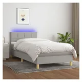 vidaXL Boxspringbett mit Matratze & LED Hellgrau 100x200 cm Stoff
