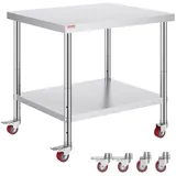 Vevor Arbeitstisch 91 x 76 x 82 cm Edelstahl Catering Arbeitstisch etwa 160 kg für Belastbarkeit Lebensmittel Zubereitungstisch Gewerbliche Arbeitstisch für Küche Bar Restaurantar 4 verstellbare Füße