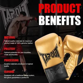 TapouT Boxhandschuhe aus Leder (1 Paar) Lockhart Lederboxhandschuhe - Gold / Black - 08 oz R